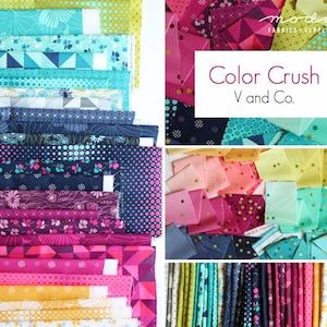 Color Crush de V and Co para Moda - Colección de telas precortadas para patchwork en paquetes de capas, paquetes de tiras y rollos de tela - Rosa turquesa - Envío gratis