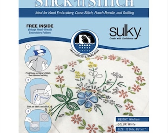 Sulky - Stick N Stitch Self Adhesive Wash Away Stabiliser 12 sheets of 8-1/2 x 11 - great for machine and hand embroidery, applique quilting