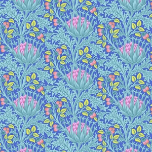 Kaffe x Morris & Co for FreeSpirit  - ARTICHOKE - PWKW001.BLUE - per half metre - William Morris Fassett - quilt fabric blue pink red floral