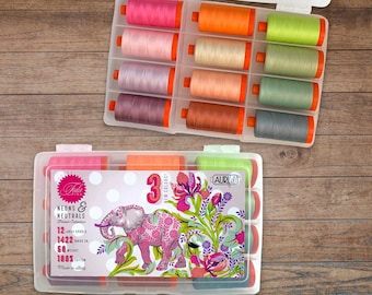 Neons & Neutrals Thread collection  contains 12 Large Spools chosen by Tula Pink - Aurifil Designer Collection for Everglow