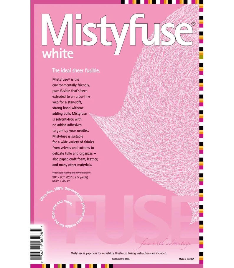 Misty Fuse sheer fusible web - iron on interfacing - for applique, collage and textile art - fine enough for sheer and silk fabrics White 20”x 2.5 yd pack