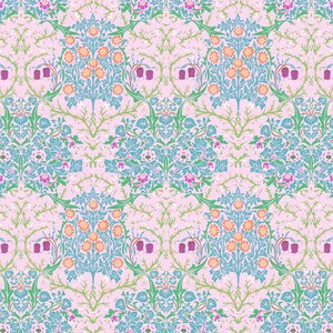 Kaffe x Morris & Co FreeSpirit  - BLACKTHORN PINK - PWKW002.PINK - per half metre - William Morris Fassett - quilt fabric blue pink floral
