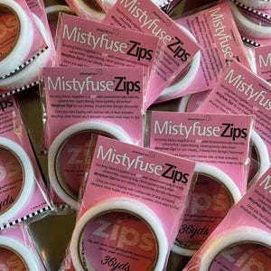 Misty Fuse sheer fusible web - iron on interfacing - for applique, collage and textile art - fine enough for sheer and silk fabrics Mistyfuse Zips™ — Half Inch Roll