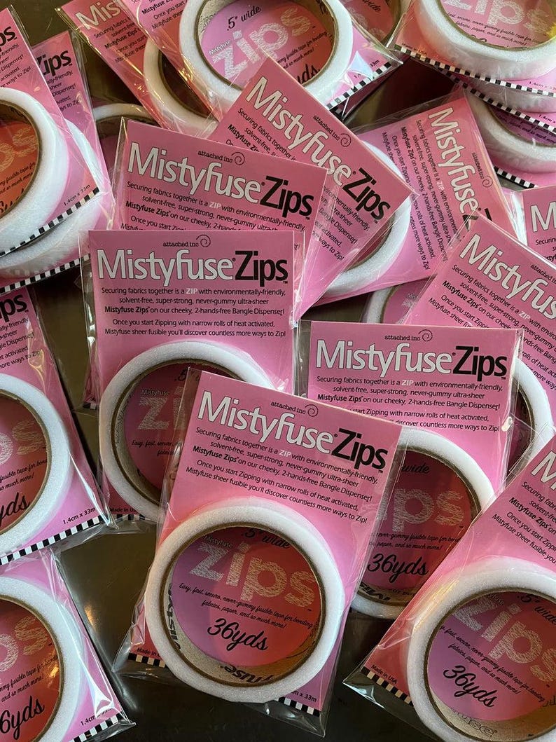 Misty Fuse sheer fusible web - iron on interfacing - for applique, collage and textile art - fine enough for sheer and silk fabrics Mistyfuse Zips™ — Half Inch Roll