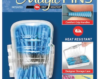 Taylor Seville Magic Pins - Quilting Sewing Pin - regular 50pc - Strong fine with Heat resistant easy grip handles storage case teflon head