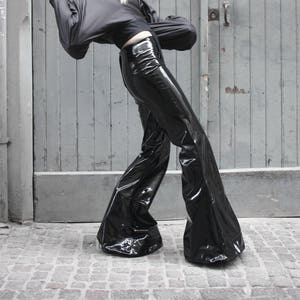 Vinyl Pants Pvc Bell bottom Pants With Medium Waist Facing and