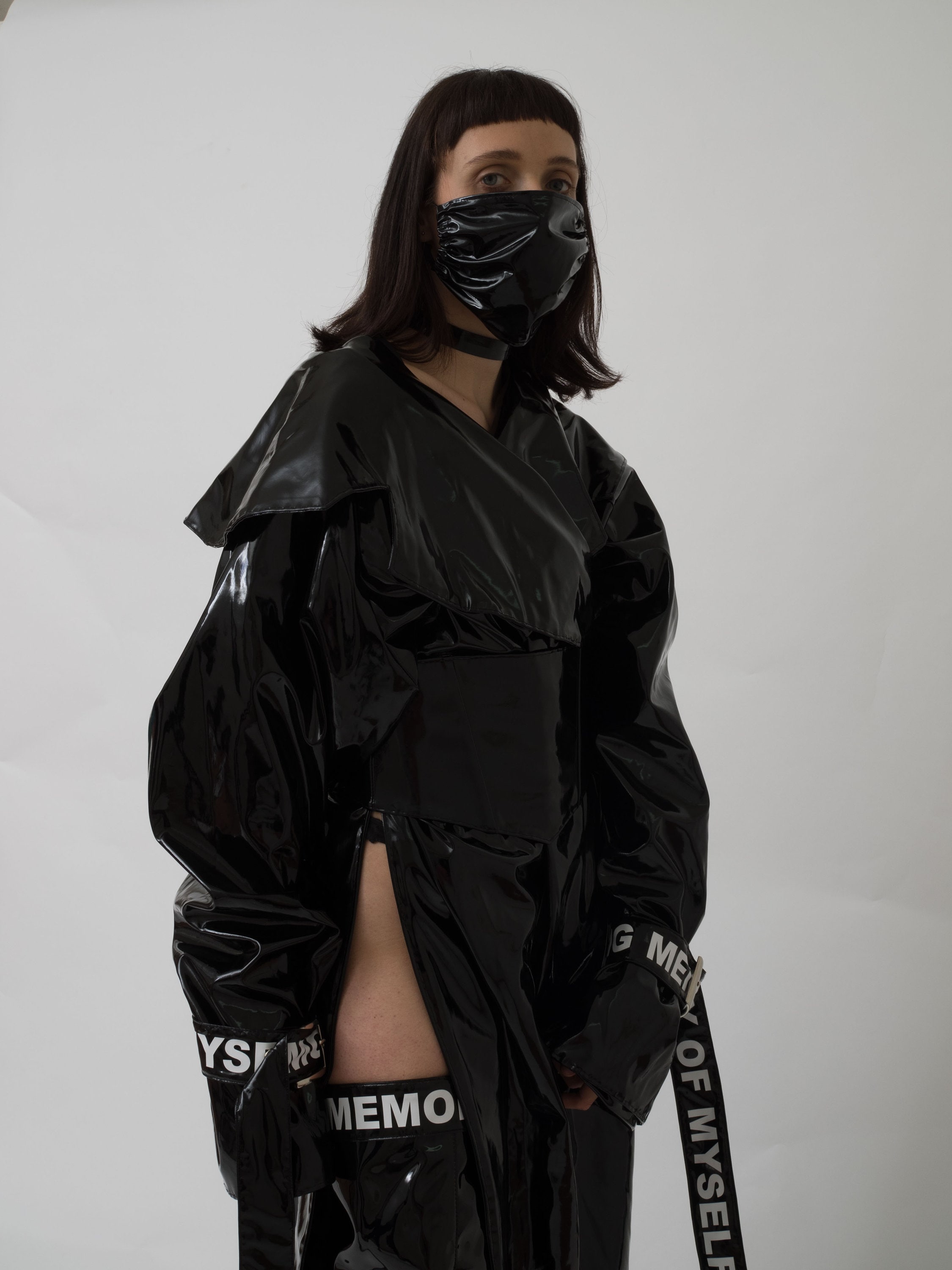 Oversized 80s Kimono Pvc Glossy Vinyl Coat Jacket With Corset Belt