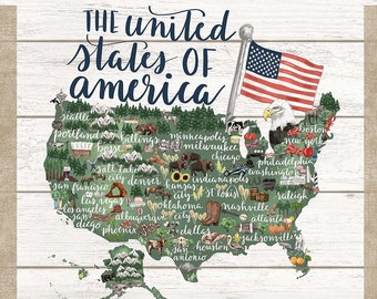 USA HOME Panel, United States of America, North America, Country, Travel, Map, Globe, continent,  Fabric, America, Quilting Cotton Fabric