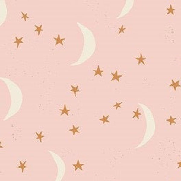 Keeping Watch Mist, Moon And Stars Night Sky Fabric, Pink Fabric, Space Fabric, Lambkin, Art Gallery Fabric, Quilting Cotton Fabric