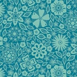 Teal Floral flower Fabric, Laced Infinity, Loved to Pieces, Mister Domestic, Art Gallery Fabric, Quilting Cotton Fabric