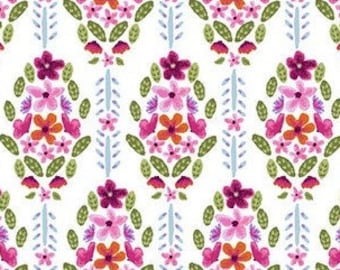 Floral Vignette, Pink Floral, Flower Fabric, Rose, lily, garland, Dear Stella, Quilting Cotton