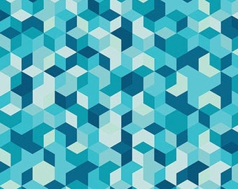 Blue Hexagon Fabric, Kaleidoscope Fabric, Seabed Blue, Mau Loa, Aura, Mister Domestic, Art Gallery Fabrics