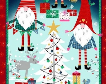 Gnome Fa La La Panel only, Christmas Winter Fabric, Snowman, Reindeer, Michael Miller, Quilting Cotton Fabric, (cut panel only)