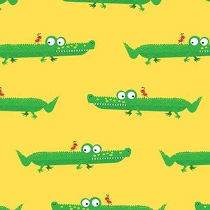 Alligator Fabric, Yellow, Animal Print, Children's Fabric, Michael Miller, Quilting Cotton Fabric