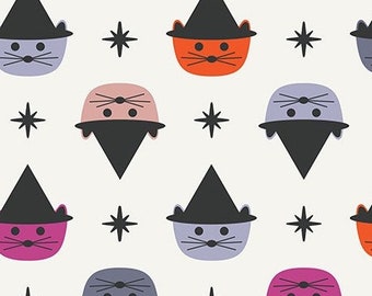 Cat Halloween, Kitty Halloween, Halloween animals, witches hat, Halloween Fabric, Figo, Ghost Town Collection, Quilting Cotton Fabric