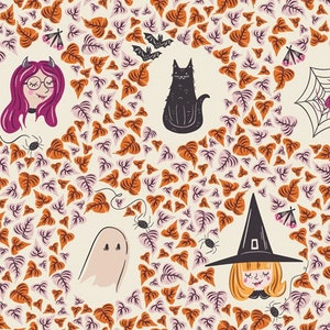 Boo Crew Pink Witch, Vampire, Ghost, Black Cat, Spider Web, Bat, Halloweeen, Pink, Orange, black, Spooky n Sweeter, Art Gallery, Cotton