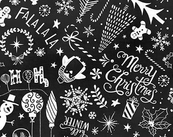 Christmas Chalkboard Words & Motifs, Christmas, Winter, Snow, Seasonal, Timeless Treasures, Quilting Cotton Fabric