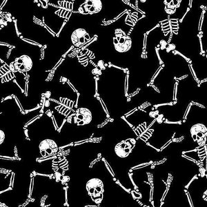 Dancing Skeleton, GLOW in the Dark, Bones, Skull, Dead, Halloween, Pink, Moth, Animal, zombie, Goblin, Scary, Timeless Treasures