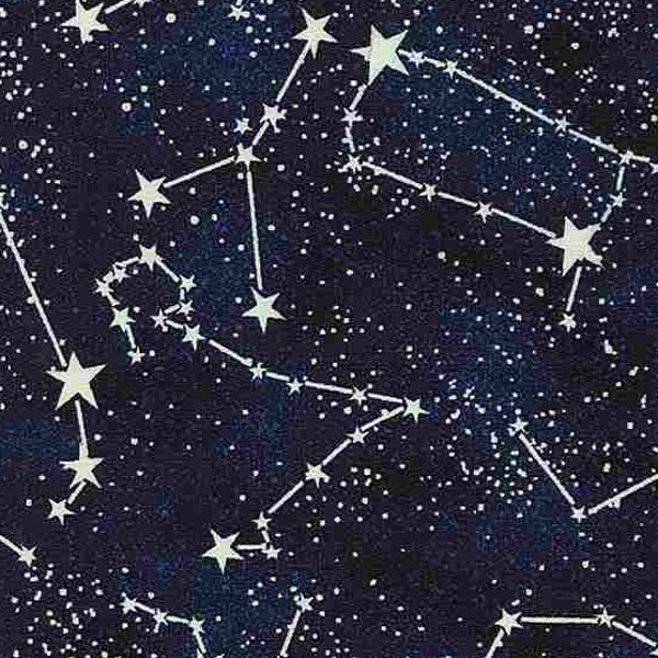 Glow in the Dark Constellations, Star Fabric, Black & Blue Fabric, Navy, Universe Fabric, Quilting Cotton Fabric