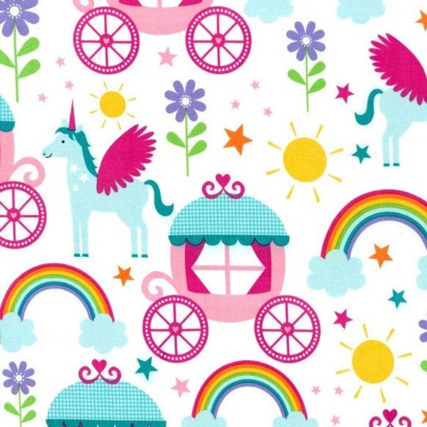 Rainbows & Unicorns, Cinderella Carriage, Princess Fabric, Michael Miller, Quilting Cotton Fabric