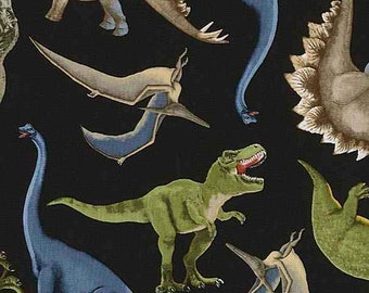 Tossed Dinosaurs, Animal Fabric, Novelty, Timeless Treasures, Quilting Cotton Fabric