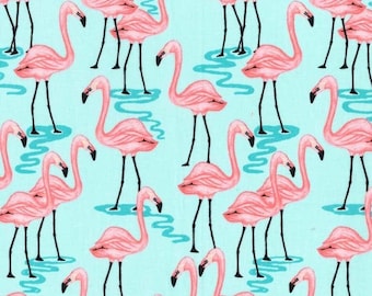 Flamingo Bay, Turquoise, blue, pink, Animal Fabric, Novelty Fabric, Timeless Treasures, Quilting Cotton Fabric