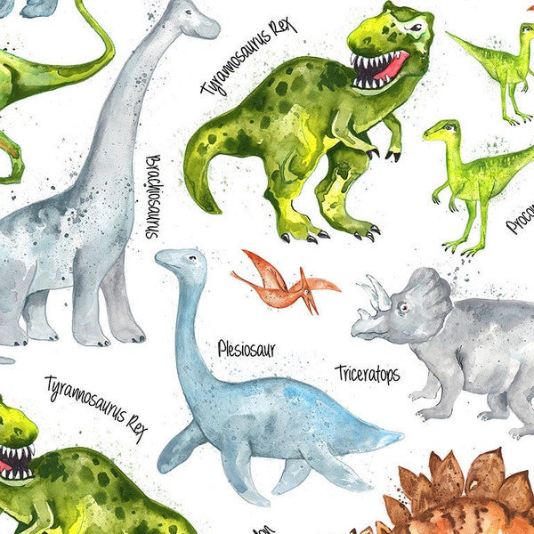 Dinosaur & Names Fabric, Animal Fabric, Novelty, Timeless Treasures, Quilting Cotton Fabric