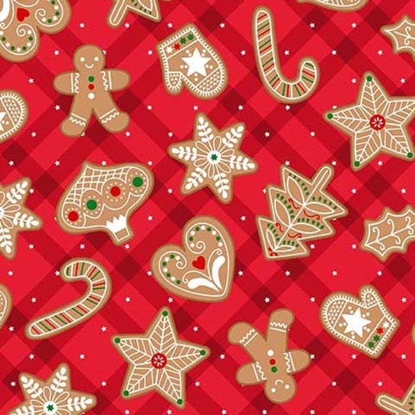 Red Gingerbread Cookies, VINTAGE HOLIDAYS, Christmas Winter Fabric, Michael Miller, Quilting Cotton Fabric