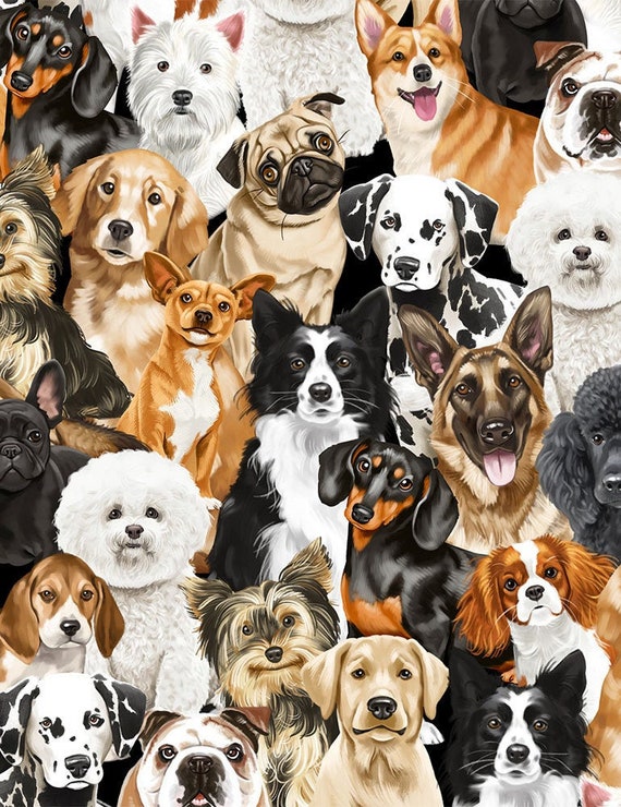 Packed Realistic Dogs Dog Fabric Timeless Treasures Etsy