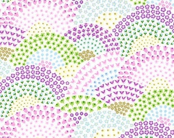 Unicorn Rainbow fabric with Gold Glitter, Metallic Gold glitter sparkles, Pastel Rainbow, Daisy Daze, Michael Miller Fabric, Quilting Cotton