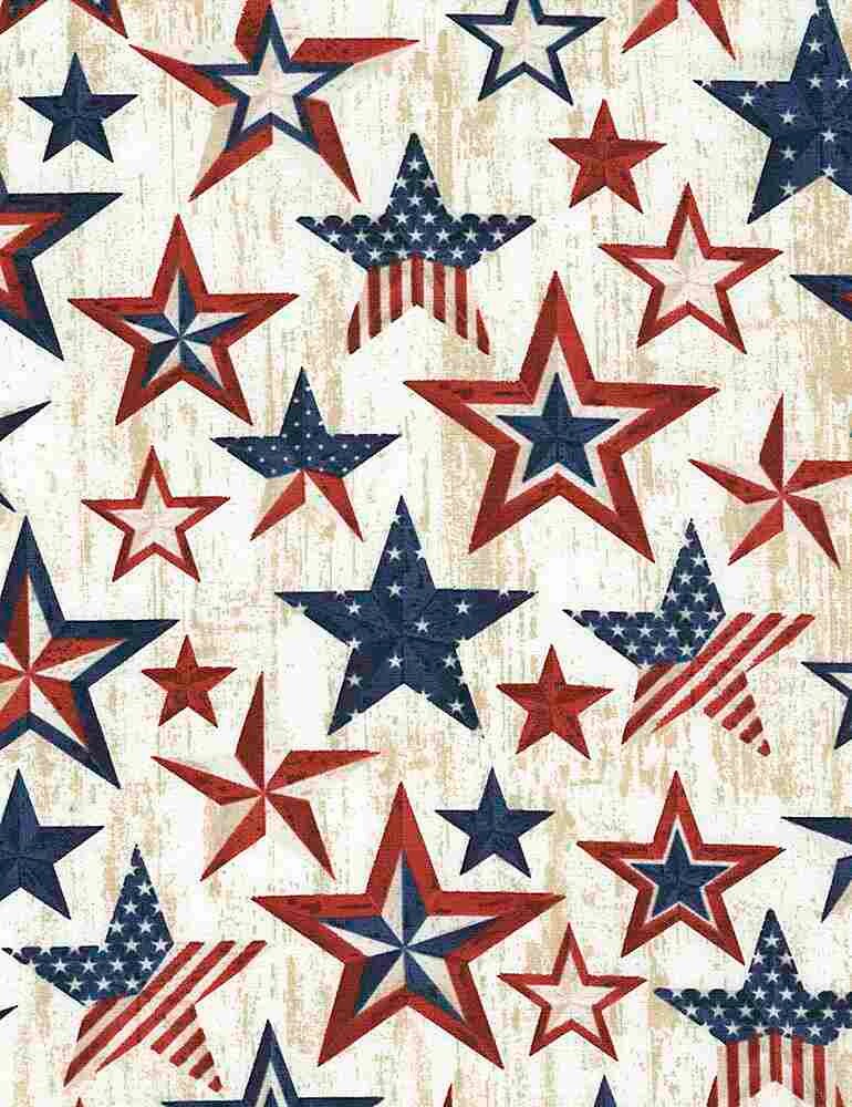 Gray With Red/White/Blue Hearts Patriotic/Fourth Of July  Cotton Fabric BTY 