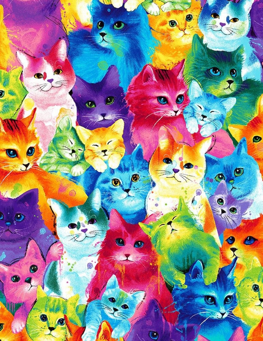 Cat Cotton Fabric By The Yard, Rainbow Fabric, Print Fabric, Baby