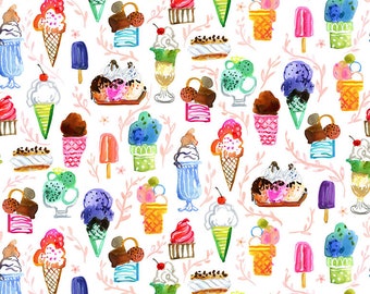 Rainbow Ice Cream, Summer, Ice Cream, Pool, Pink, Blue, Yellow, Green, Confetti, Sprinkles, Quilt Cotton Fabric