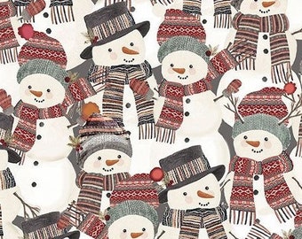 Hat & Scarf Snowmen, Christmas Winter Fabric, Timeless Treasures, Quilting Cotton Fabric