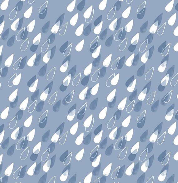 Blue and White Rain Fabric Rain Fabric Raindrop Fabric Etsy