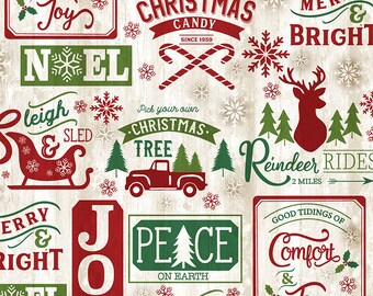 Christmas Patch on Wood, Winter Christmas Fabric, Timeless Treasures, Quilting Cotton