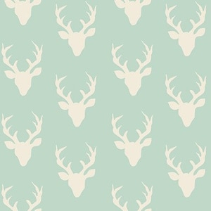 Tiny Deer Head Fabric, Mint Green, Tiny Buck Mint, Animal, Nature, Farm, Hunting, John Deere, Art Gallery Fabric, Quilting Cotton Fabric