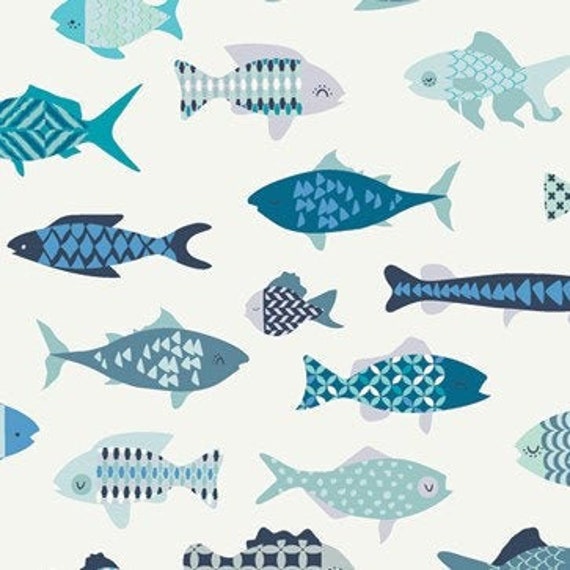 Big Blue Fish Fabric, Ocean Fabric, Fish, Shark, School of Fish, Art  Gallery Fabrics, Quilting Cotton Fabric 