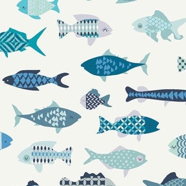 Buy Big Blue Fish Fabric, Ocean Fabric, Fish, Shark, School of Fish, Art  Gallery Fabrics, Quilting Cotton Fabric Online in India 