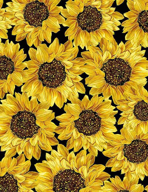 Packed Metallic Sunflowers Floral Fabric Yellow Orange - Etsy
