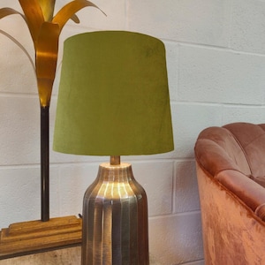 Olive Green Tapered Lampshade in Velvet, Conical French Drum Lamp Shade