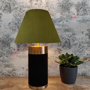 Olive Green Empire Lampshade in Velvet, Conical Tapered Lamp Shade