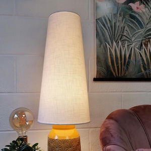 White Extra Tall Cone Lampshade in Linen, Conical Fat Lamp Shade