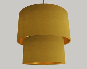 Details about / Lampshade Mustard Yellow Velvet Brushed Gold Oval Light Shade