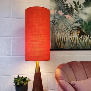 Extra Tall Drum Lampshade in Orange Linen, 50cm Height