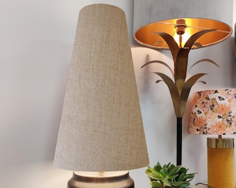 Gravel Beige Extra Tall Cone Lampshade in Linen, Conical Fat Lamp Shade