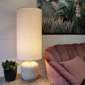 Extra Tall Drum Lampshade in White Linen, 50cm Height