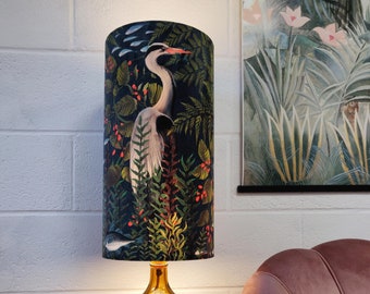 Extra Tall River Heron Lampshade in Deep Blue Velvet, 50cm Height