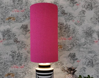 Extra Tall Drum Lampshade in Pink Linen, 50cm Height