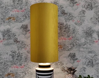 Extra Tall Drum Lampshade in Mustard Yellow Velvet, 50cm Height